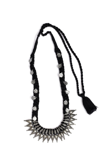 Banaja Black Silver Coin Tribal Necklace
